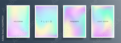 Set of futuristic backgrounds with holographic effect.  Holographic templates with soft color gradient for your graphic design. Vector illustration.