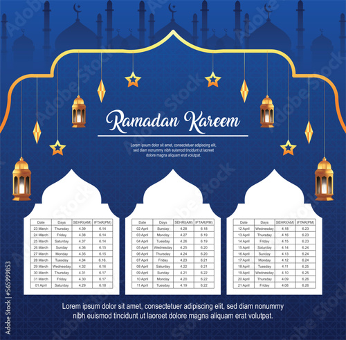 Ramadan iftar and sehri Bangladesh time calendar template 2023
