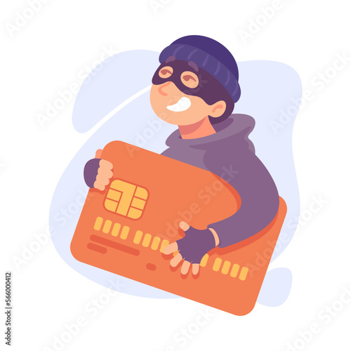 Man Criminal in Mask Holding Credit Card Committing Crime Vector Illustration