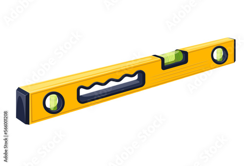 Spirit bubble level vector illustration. Cartoon isolated construction tool and level ruler of carpenter and builder to measure balance and horizontal line on house surface, instrument for alignment