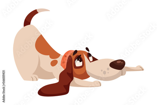 Funny Dog with Spotted Coat and Collar Playing and Wiggling Tail Vector Illustration