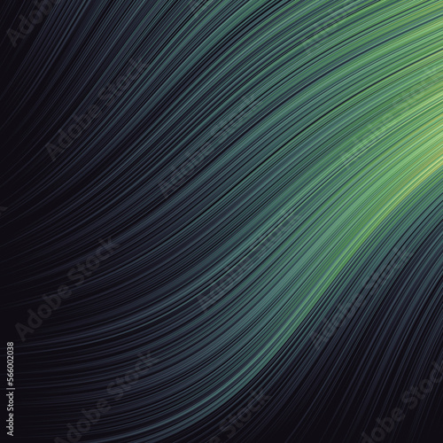 Abstract Dark Background with Flow Field of green Lines