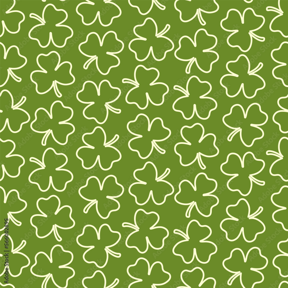 . Seamless pattern of hand drawn, doodle Irish clover leaves, on isolated background. Design for St. Paddy day celebration, party decoration, scrapbooking, home decor, textile, print. . Seamless pattern of hand drawn, doodle Irish clover leaves, on isolated background. Design for St. Paddy day celebration, party decoration, scrapbooking, home decor, textile, print.