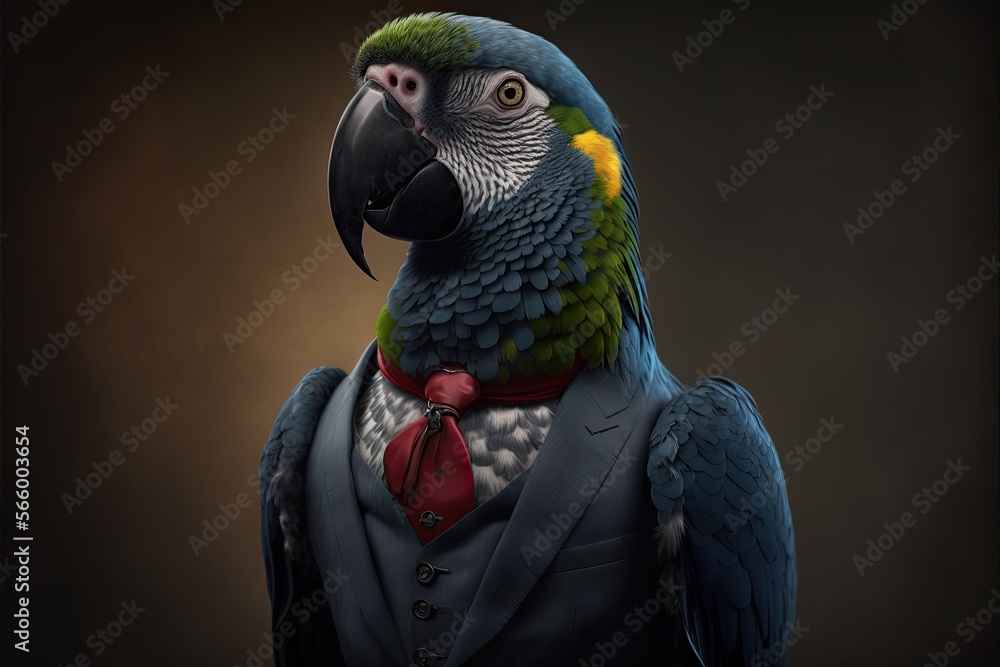Portrait of a parrot in a business suit