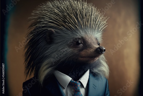 Portrait of a porcupine in a business suit