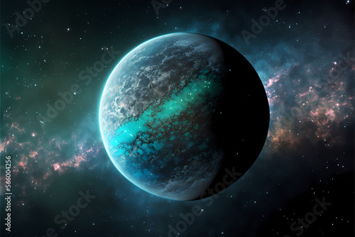 Habitable exoplanet with friendly atmosphere and water. photo