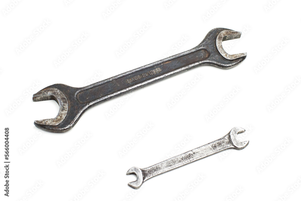 An old wrench isolated on white background An old wrench isolated on white background