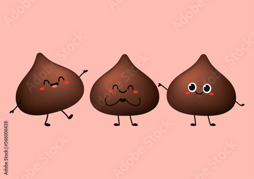 Dark chocolate chip cartoon vector. Dark chocolate chip character design. Dessert vector.