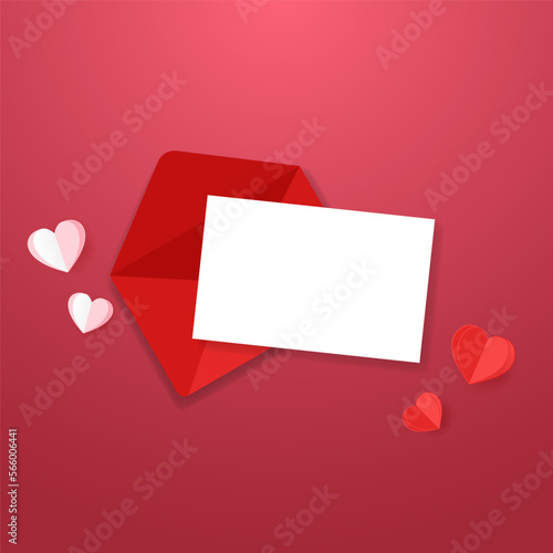 Valentine background with pink hearts. Paper style realistic valentine's day card design. free space for text. copy space. © Supakorn