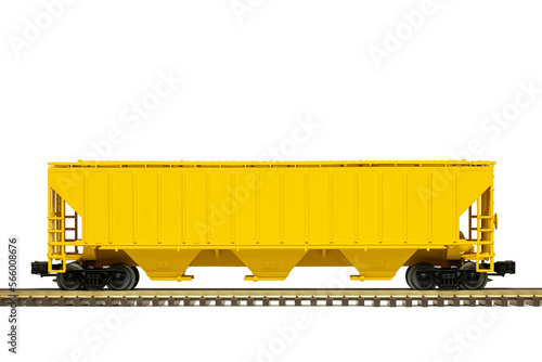 Yellow Railroad Grain Hopper Freight Car On Train Track