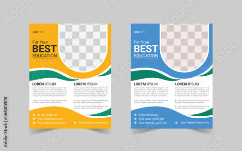 School admission flyer template design. Set of flyers for Studying, training, education, e-learning, courses, university, and graduating. Kids back to school education poster, for social site.