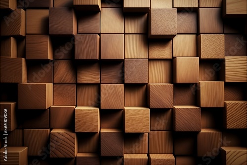 Wooden cube blocks pattern background. Generative Ai