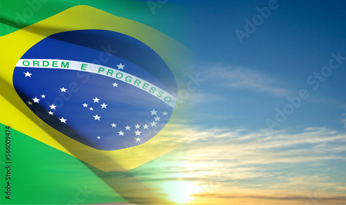 Flag of Brazil on background of sky. Patriotic background. EPS10 vector