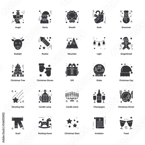 Simple Set of Christmas black glyph icons, logo isolated. Vector illustrations.