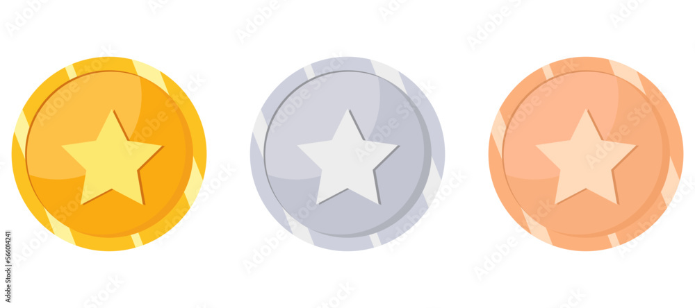 Sports medals. Golden silver bronze medal. Champion winner. Illustration of championship trophy, champion medal Sports medals. Golden silver bronze medal. Champion winner. Illustration of championship trophy, champion medal