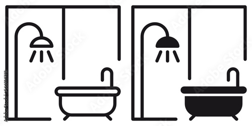 ofvs317 OutlineFilledVectorSign ofvs - bathroom vector icon . bathtub with shower sign . isolated transparent . black outline and filled version . AI 10 / EPS 10 / PNG . g11657