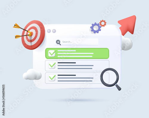 3D SEO optimization promotion. Web browser for digital marketing concept. Website analytics strategy and innovation research. 3d render Optimize Your Site graph vector icon illustration