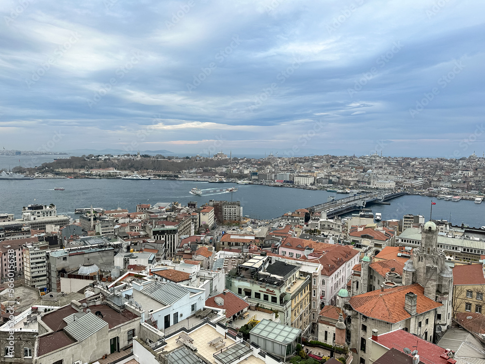 Old Istanbul and Bosphorus view from Galata Tower. Old town Istanbul view from Galata Tower. Istanbul panorama, Turkey