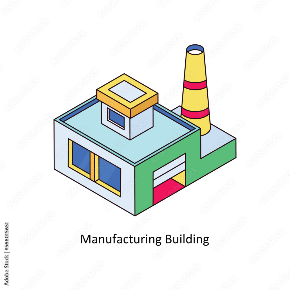 Manufacturing Building Vector Isometric Filled Outline icon for your digital or print projects. stock illustration Manufacturing Building Vector Isometric Filled Outline icon for your digital or print projects. stock illustration