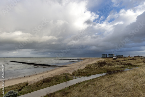 Beautiful sea view with wave breakers on the beach of Breskens  Zeeland  The Netherlands