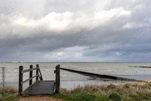 Beautiful sea view with wave breakers on the beach of Breskens  Zeeland  The Netherlands