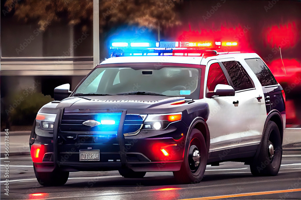 Police Car rushes to the scene of an emergency Police Car rushes to the scene of an emergency