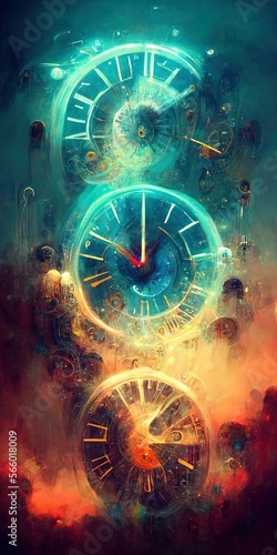 Abstract digital art background with clock element timeless Generative ai