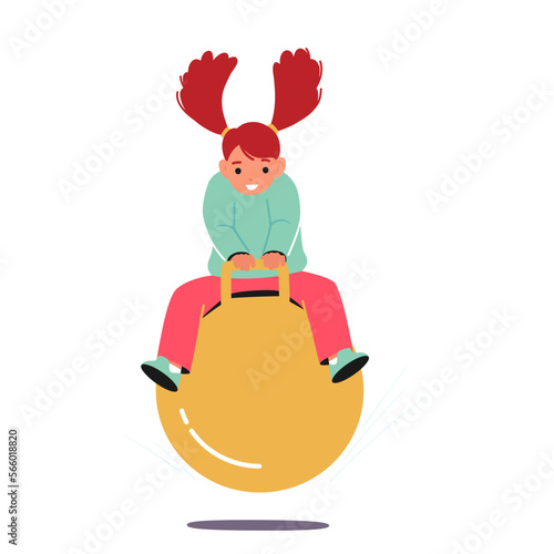 Girl Jumping On Fitness Ball on Playground, Break at School, Recess Fun, Physical Exercise For Kids, Happy Child Jump