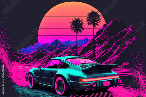 Vaporwave sports car-AI Generated
