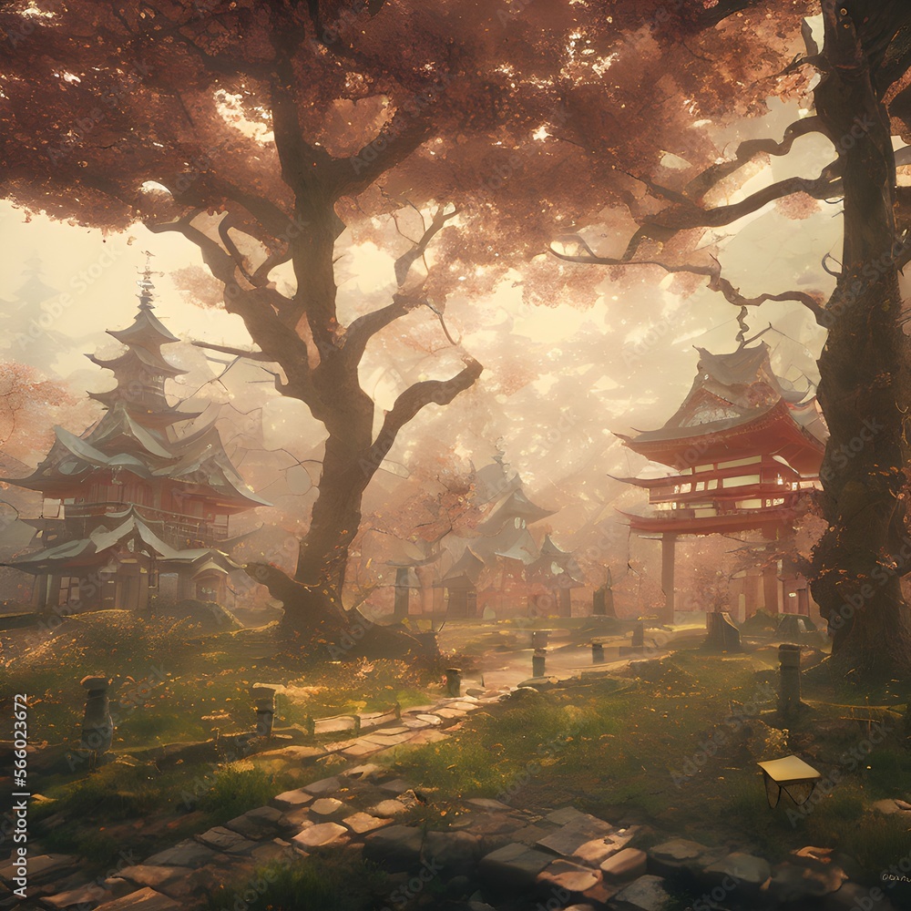 Fototapeta premium Beautiful chinese temple with trees scenery