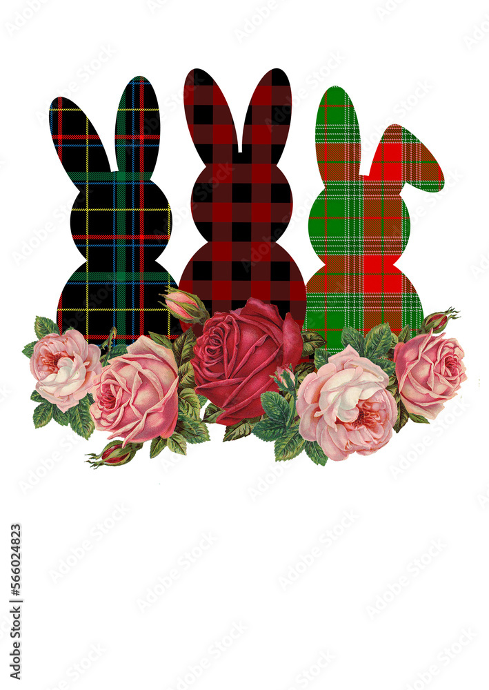 Rabbits png design. Easter bunny print. Roses flowers. Plaid material print. Sublimation designs. Isolated on transparent background. Rabbits png design. Easter bunny print. Roses flowers. Plaid material print. Sublimation designs. Isolated on transparent background.