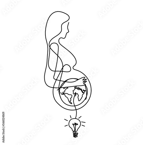 Mother silhouette body with light bulb as line drawing picture on white photo