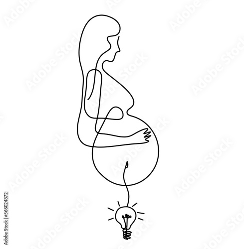 Mother silhouette body with light bulb as line drawing picture on white