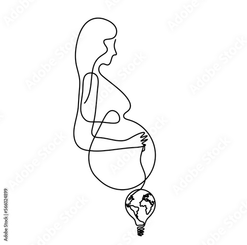 Mother silhouette body with light bulb as line drawing picture on white