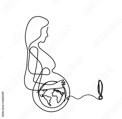 Mother silhouette body with exclamation mark as line drawing picture on white