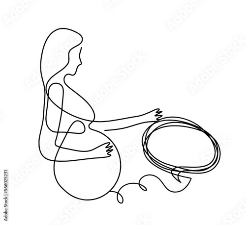 Mother silhouette body with comment as line drawing picture on white