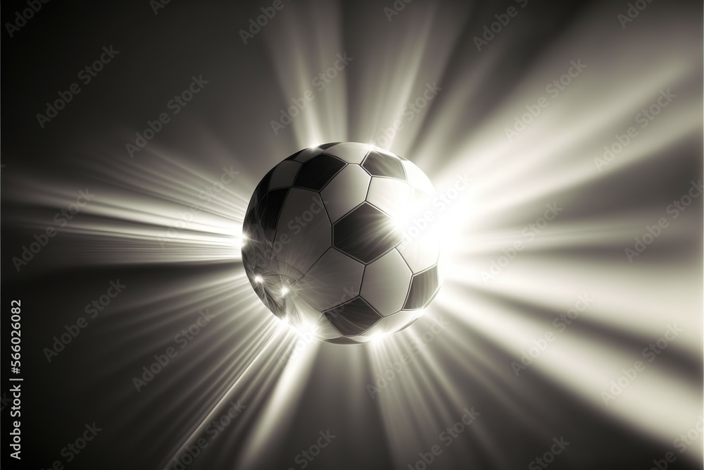 Football ball with ray beams going through it, concept of Dynamic and Powerful, created with Generative AI technology