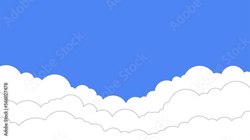 blue sky with white clouds background.clouds borders simple cartoon design flat 70s style vector illustration