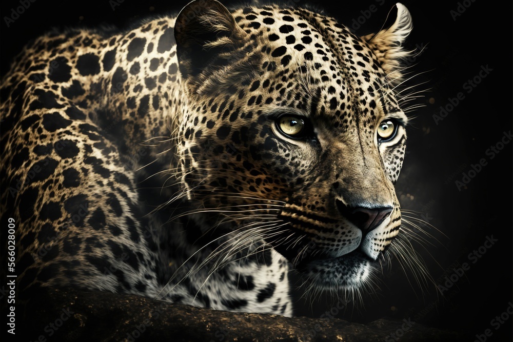 Fototapeta premium Leopard close-up resting looking away from camera illustration generative ai