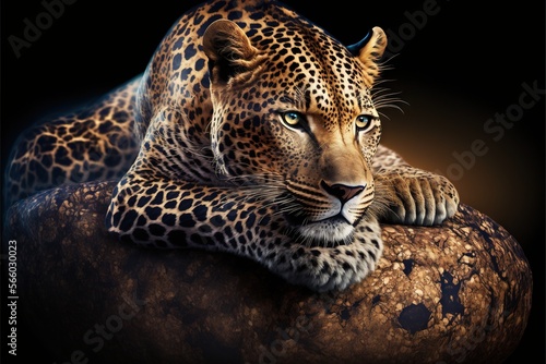Leopard close-up resting looking away illustration generative ai