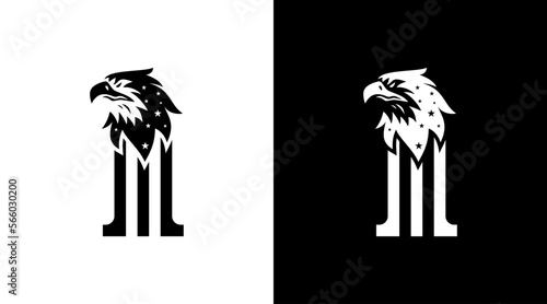 eagle vector logo monogram bald eagle head with stars black and white icon illustration Design templates