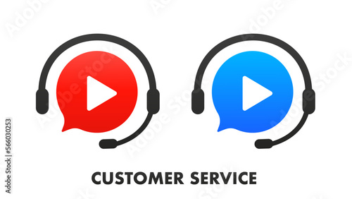 Customer service with headphones. Call center concept of a client network hotline for e-commerce and user consultation. Client support, consultation, consultant, secretary. Vector illustration