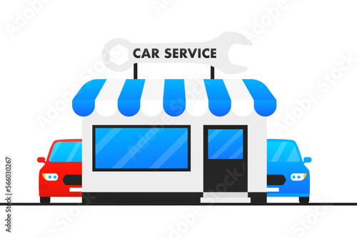 Maintenance and repair of cars. Car service, Center for car diagnostics, Isometric vector web banner of a car service station. Vector illustration