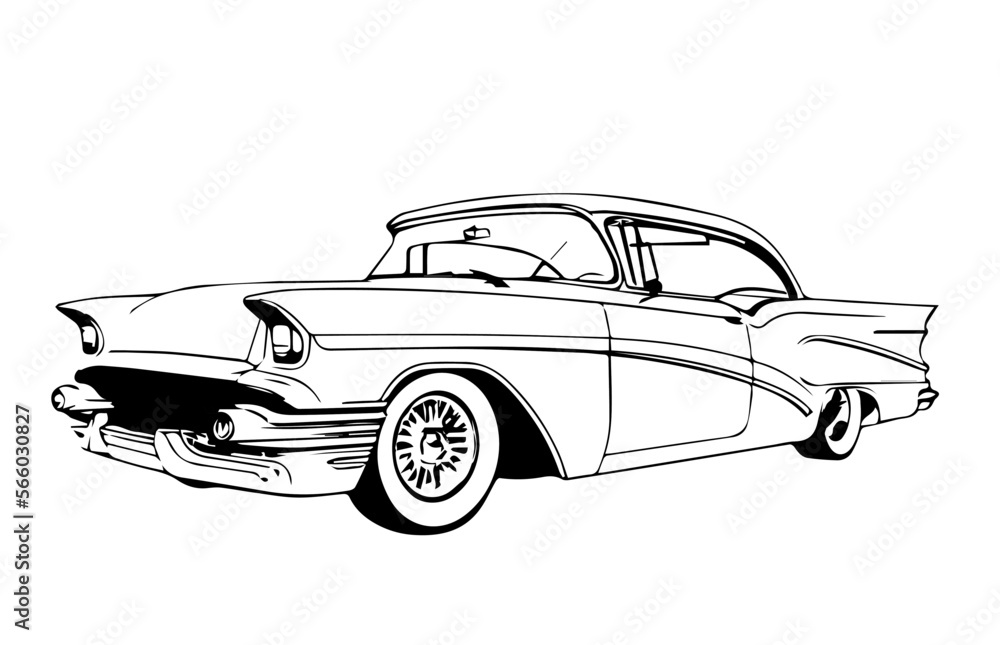 The contour image of a retro car on a white background. Vector illustration	