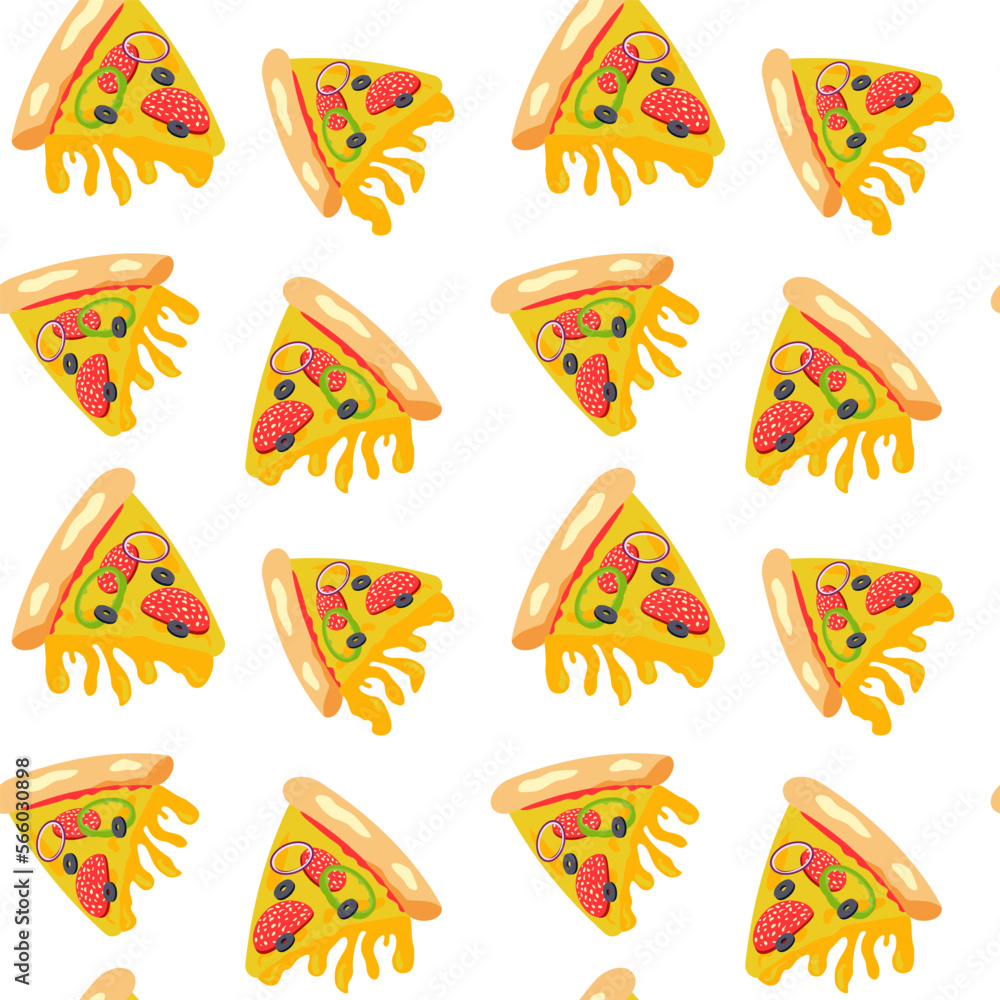 Delicious pizza slice seamless pattern Delicious pizza slice seamless pattern