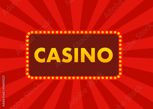 Light frame shining retro billboard with decoration. Casino vintage style. Retro frame with light bulb. Bulbs for casino. Casino banner. Online casino. Vector illustration