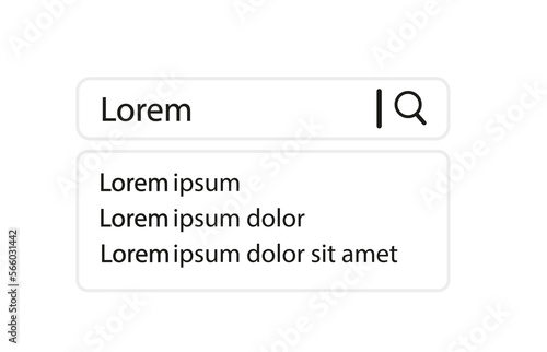 Search string with address string. Internet page ad search string.Web search panel template. Search bar windows. User interface template isolated on white background. Vector illustration