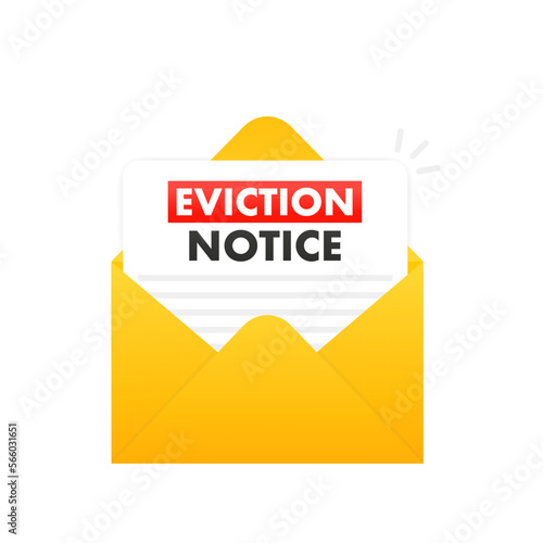 Eviction notice legal document in the envelope flat style design. Notice to vacate form eviction credit debt real estate business concep. Vector illustration