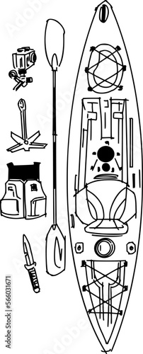  vector sketch of the kayak and his parts