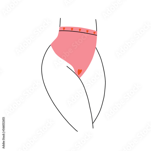 Outline women thighs in panties. Women menstrual period. Body Positive. Hand Drawn vector illustration